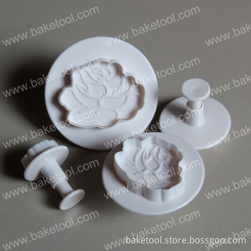 Plastic 4pcs Hot Rose Shape Cake Cookie Cutter Plunger Mold Set
